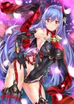  1girl alluring amber_eyes big_breasts cleavage elbow_gloves hand_on_hip lavender_hair leotard nez-box nintendo pin_up poppi_(xenoblade) poppi_qtpi_(xenoblade) thigh_high_boots xenoblade_(series) xenoblade_chronicles_2 