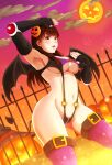  1girl ako_suke alluring alternate_costume big_breasts bikini black_bikini breasts cleavage dead_or_alive dead_or_alive_2 dead_or_alive_3 dead_or_alive_4 dead_or_alive_5 dead_or_alive_6 dead_or_alive_xtreme dead_or_alive_xtreme_2 dead_or_alive_xtreme_3_fortune dead_or_alive_xtreme_beach_volleyball dead_or_alive_xtreme_venus_vacation demon_girl dutch_angle fangs female_focus hair_down halloween hat jack-o&#039;-lantern lei_fang long_hair night o-ring o-ring_bikini outside pumpkin purple_thighhighs revealing_clothes sling_bikini slingshot_swimsuit smile stockings swimsuit tecmo thighs under_boob witch_hat 