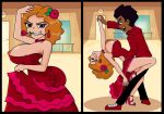 1boy 1girl biting_lip blue_eyes dance_floor dancing dark-skinned_male dark_skin disney disney_channel disney_xd earrings ferozyraptor flower_in_hair holding_hands looking_at_viewer melissa_chase milo_murphy's_law open-mouth_smile open_eyes red_dress red_shoes rose sex shiny shiny_hair shiny_skin sideboob standing standing_sex x-ray zack_underwood