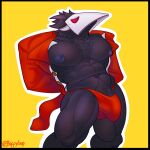  1:1 1boy 2020s 2022 2d 2d_(artwork) abs anthro anthro_only artist_name avian bara black_body black_border black_fur buffyloop bulge darkner deltarune deltarune_chapter_2 digital_media_(artwork) furry hairy_chest hairy_penis male male_anthro male_nipples male_only mask masked muscle muscular muscular_anthro muscular_male nipples pecs penis pubic_hair red_clothing red_eyes red_suit red_underwear simple_background solo_anthro solo_male suit swatchling swatchling_(deltarune) sweat third-party_source tied_up twitter_username undertale_(series) underwear video_game_character video_games yellow_background 