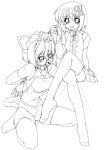  2girls 2k-tan 45acp 98-tan ball_gag ballgag bdsm blush bondage bound bound_hands bound_wrists bulge clothed collar elbow_gloves feet femdom footjob futa_on_female futa_with_female futanari gag gagged gloves kneeling leash legs legwear monochrome multiple_girls one-piece_swimsuit os os-tan skirt slave stockings swimsuit thighhighs 