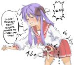 baka_gaki bulge clenched_teeth clothed_masturbation cum cum_in_clothes cum_on_clothes cum_through_clothes ejaculation endured_face english flat_chest futanari handjob hard_translated hiiragi_kagami long_hair lucky_star masturbation penis purple_eyes purple_hair saliva school_uniform simple_background skirt solo tears teeth translated tremble trembling