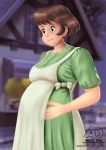  anime arrowdark big_belly brown_hair fanart green_dress japanese kikis_delivery_service osono plump pregnant short_hair studio_ghibli vore 