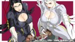  2futas bayonetta bayonetta_(character) big_breasts boob_window cum cumming_penis dagashiya dick_nipples futanari glasses group_sex jeanne_(bayonetta) konbuni kouin_n looking_at_viewer nipples_visible_through_clothing pov pregnant twins witch 