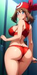  1girl alluring big_breasts bikini blue_eyes brown_hair cleavage dat_ass haruka_(pokemon) may may_(pokemon) nintendo pokemon pokemon_(anime) pokemon_rse red_bikini zengai 