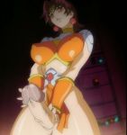 1girl angel_blade angel_blade_punish armor belt bracer breast_press breasts breasts_apart bridal_gauntlets brown_hair earring earrings erect_nipples erection futanari gem huge_penis impossible_clothes indoors jewelry karin_(angel_blade) large_breasts loincloth looking_down masami_obari masturbation midriff oobari_masami pauldrons penis puffy_nipples pussy_juice red_eyes screencap short_hair solo son_karin_(angel_blade) standing thick_thighs thighs turtleneck uncensored uno_makoto veins veiny_penis