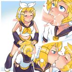 blonde_hair blue_eyes blush brother_and_sister cheek_bulge cum cum_in_mouth cum_swap fellatio futa_on_male futanari hair incest intersex kagamine_len kagamine_rin kiss len_kagamine nobody_in_particular oral penis rin_kagamine siblings snowball snowballing uncensored vocaloid