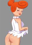  ass looking_back morfinared no_panties orange_hair seductive_smile simple_background the_flintstones wilma_flintstone 