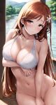 1girl alluring bare_legs big_breasts bikini bleach breast_hold breasts cleavage clothing female_only hair_ornament high_resolution inoue_orihime kurosaki_orihime long_hair orange_hair solo_focus stomach swimsuit voluptuous zipzip