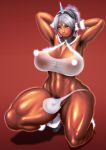  areolae armpit_hair breasts bulge capcom chinbotsu dark_skin futanari huge_breasts kirin kirin_(armor) monster_hunter muscle nipple_censor pubic_hair see-through silver_eyes silver_hair 