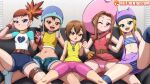  5girls black_couch digimon izumi_orimoto kamiya_hikari kari_kamiya looking_at_viewer makino_ruki mimi_tachikawa panties reit rika_nonaka sora_takenouchi watermark yagami_hikari zoe_orimoto 