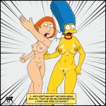 blue_hair breasts crossover family_guy fight lois_griffin luberne marge_simpson nude pussy red_hair the_simpsons tropicoboy