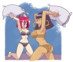  black_bra black_panties brown_bra brown_panties cleopatra clone_high hoop_earrings joan_of_arc pillow_fight red_hair 