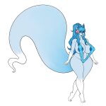  1girl alolan_ninetales big_ass big_breasts blue_hair blue_skin fluffy_tail luchodraws seductive sling_bikini wiitenuant 