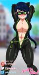  1girl 1girl alluring athletic_female big_breasts cat_ears female_abs fit_female green_eyes ladynoir_(character) marinette_cheng miraculous_ladybug pk-studios 