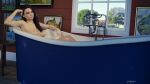  3d bathing bathroom bathtub breasts eyebrow_piercing female lip_piercing long_hair nipples outofashes painting purple_hair solo wet wet_skin window 