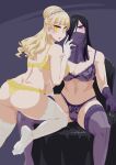  2_girls alluring ass big_breasts black_hair blonde_hair bra cleavage kanisuka_rita lingerie ohsama_sentai_king-ohger otokam1117 panties purple_eyes ran_himeno super_sentai underwear veil yellow_eyes yuri 