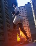  2girls 3d ass black_bra black_panties black_underwear bra breasts building building_destruction city city_destruction dat_ass daz3d daz_studio dc_comics destroyed_building epic_games explosion fortnite giantess grey_skin heeled_boots jgrfgts koriand&#039;r larger_female panties rachel_roth raven_(dc) shocked shocked_expression size_difference smaller_female starfire suprised suprised_look teen_titans walking walking_away 