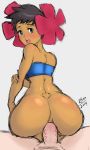 1girl :o anal arm arm_grab arms art artist_name ass babe back bare_arms bare_back bare_shoulders black_hair blue_eyes blue_tubetop blush bottomless creatures_(company) dark-skinned_female dark_skin elite_four elite_four_(hoenn_region) erection fuyou_(pokemon) game_freak ghost_type_trainer girl_on_top hetero highres holding_arm huge_ass humans_of_pokemon interracial looking_at_viewer looking_back neck nintendo open_mouth penis phoebe_(pokemon) pokemon pokemon_(anime) pokemon_(game) pokemon_omega_ruby_&_alpha_sapphire pokemon_oras pokemon_rse pokemon_ruby_sapphire_&_emerald porkyman pov pov_ass randomboobguy reverse_cowgirl_position round_teeth sex short_hair strapless teeth tubetop uncensored underboob