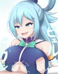  1boy 1girl alternate_breast_size aqua_(konosuba) big_breasts blue_eyes blue_hair breasts clothed_female cum cum_between_breasts cum_on_breasts cum_through_clothes ejaculation_between_breasts energy_drain female_focus goddess huge_breasts kono_subarashii_sekai_ni_shukufuku_wo! long_hair male male/female mature mature_female nipples nipples_visible_through_clothing paizuri paizuri_under_clothes renetan straight tagme 