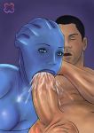 asari big_breasts blue_skin breastslover11 cleavage cum cum_in_mouth fellatio huge_penis liara_t'soni mass_effect