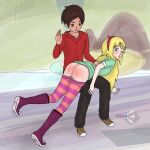  1boy 1girl ass blonde_hair blue_eyes brown_eyes brown_hair canon_couple horns marco_diaz over_the_knee red_ass spanking star_butterfly star_vs_the_forces_of_evil viklay 