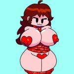  aqua_background big_breasts big_thighs bondage bondage_gf_(artist) brown_hair friday_night_funkin friday_night_funkin_mod girlfriend girlfriend_(friday_night_funkin) heart_pasties low_resolution maebari pasties silly_face 