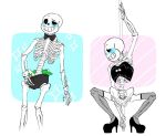  1boy 2010s 2d 2d_(artwork) animated_skeleton banknote black_briefs black_high_heels black_underwear blue_blush blush bottomless bottomless_male bowtie bowtie_collar briefs crouch crouching digital_media_(artwork) eli-sin-g grin high_heels kolesjoie looking_at_viewer male male_only male_stripper money money_in_underwear monster multiple_views pole pole_dancing sans sans_(undertale) skeleton smile smiling_at_viewer stockings stripper stripper_pole topless topless_male tumblr undead undertale undertale_(series) underwear video_game_character video_games 