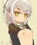  1girl female flat_chest framed_breasts grey_hair inverted_nipples long_hair mota nipples original solo yellow_eyes 