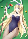  10s 1girl alluring animal_ears aoi_usagi ball billiard_ball billiards blonde_hair bow bowtie bunnysuit cecilia_alcott cue_stick detached_collar fake_animal_ears female_only fishnet_pantyhose fishnets highleg_leotard infinite_stratos leotard long_hair lying on_back pantyhose playboy_bunny pool_table rabbit_ears rabbit_tail tail very_long_hair wrist_cuffs 