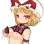 1girl armband blonde_hair breasts bust female flapper_shirt hat mota nipples pink_eyes shirt solo topless touhou underboob upper_body yakumo_yukari