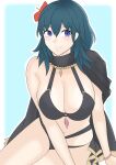 1girl alluring alternate_costume bikini black_bikini black_swimsuit blue_eyes breasts byleth_(fire_emblem) byleth_(fire_emblem)_(female) byleth_(summer)_(fire_emblem)_(female) cleavage female_only fire_emblem fire_emblem:_three_houses fire_emblem_heroes looking_at_viewer maplesugar7324 nintendo official_alternate_costume swimsuit teal_hair