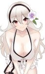 1girl 1girl 1girl alluring bare_thighs big_breasts bikini breasts cleavage corrin_(fire_emblem)_(female) female_only fire_emblem fire_emblem_fates fire_emblem_heroes flower grey_hair hair_between_eyes hair_flower hairband leaning_forward long_hair looking_at_viewer maplesugar7324 nintendo red_eyes smile swimsuit thighs white_bikini white_swimsuit