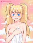 1girl blonde blue_eyes blush breasts genderswap genderswap_(mtf) high_resolution long_hair naruko naruto naruto_(series) naruto_uzumaki nipples onsen rudysaki rule_63 smile towel very_high_resolution