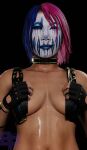 1girl 3d 3d_(artwork) asian asian_female asuka asuka_(wrestler) asuka_(wwe) asuka_(wwe_diva) based_purple blender breasts clown clown_girl clown_makeup exposed_breasts high_res kana kanako_urai looking_at_viewer nipples smirk wrestler wrestling wwe wwe_2k23 wwe_diva wwe_divas