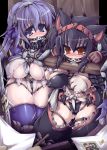 2girls animal_ears armor asuru asuru_(armor) azul_(armor) ball_gag bangs bdsm belt big_breasts black_hair black_legwear blue_eyes blue_hair blue_legwear blush bondage bound bow breast_bondage breasts bursting_breasts cameltoe capcom cat_ears cleavage collar crotch_rope curvy ear_tag earrings erect_nipples fishnets frills gag gagged gloves groin hair_bow hairband hoop_earrings jewelry kanori_rakuma large_breasts long_hair looking_at_viewer midriff monster_hunter monster_hunter_frontier mound_of_venus multiple_girls nargacuga_(armor) naruga_(armor) no_bra open_clothes open_shirt orange_eyes panties pillory plump print_panties printed_panties puffy_nipples pussy_juice raku_tarou_(pixiv16368) rakuma_kanori rope rope_bondage saliva sash shibari shirt sideboob skin_tight slave stocks strap sweat tag tears thick_thighs thighhighs thighs underwear wiffle_ball_gag zettai_ryouiki