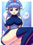 blue_eyes blue_hair breasts bubble glasses gluko guuko large_breasts long_hair mon_colle_knights open_mouth panties purple_eyes purple_hair sawao underwear