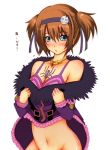  1girl aqua_eyes blush bottomless bra breasts brown_hair cleavage hair_ribbon hair_ribbons lingerie no_panties open_clothes open_shirt ribbon ribbons rita_mordio shiina_you_(tomoshibi) shirt short_hair tales tales_of_(series) tales_of_vesperia tattoo tomo_shibi twintails underwear 