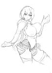 1girl aigis android clothed_navel cutesexyrobutts emperor_penguin highleg_leotard huge_breasts kemono_friends leotard monochrome persona persona_3 short_hair simple_background sketch thong_leotard