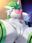 1girl areola big_breasts breasts female_focus gardevoir nipples pokemon pussy red_hair sana!rpg thick_thighs thighs