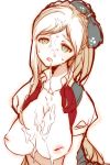 1girl blonde_hair bow braid breasts cum cum_in_mouth cum_on_body cum_on_breasts cum_on_upper_body danganronpa dress empty_eyes female fucked_silly hair_bow inverted_nipples large_breasts long_hair mozi nipples open_mouth ponytail puffy_sleeves sonia_nevermind super_dangan_ronpa_2 super_danganronpa_2