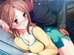  1boy 1girl ass ass_grab blush breasts brown_eyes brown_hair chikan chikan_senyou_sharyou erect_nipples female frills game_cg groping hayasaka_kaori koizumi_amane miniskirt short_hair skirt train 