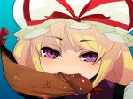  1girl blonde_hair dark_penis face fellatio female gap glory_hole gloryhole hat interracial looking_at_viewer mota naughty_face no_nose oral penis portal_(object) purple_eyes saliva solo solo_focus touhou uncensored yakumo_yukari 