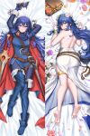  1girl alluring alternate_costume ass back backless_dress backless_outfit bare_back barefoot basket belt blue_cape blue_eyes blue_hair blue_sweater body_pillow brown_belt burnt_green_tea cape closed_mouth dakimakura dress dual_persona falchion_(fire_emblem) female_only fire_emblem fire_emblem_awakening fire_emblem_heroes flower from_behind hair_between_eyes head_wreath high_res holding holding_mask large_ass long_hair long_sleeves looking_at_viewer lucina lucina_(fire_emblem) lucina_(valentine)_(fire_emblem) lying mask nintendo official_alternate_costume petals pillow pink_flower red_cape ribbed_sweater smile sweater sword tiara toes two-tone_cape unworn_mask very_long_hair weapon white_dress white_flower 