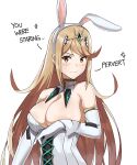  1girl alluring big_breasts bunny_ears_headband cleavage j@ck mythra nintendo playboy_bunny playboy_bunny_leotard tsundere wardrobe_malfunction xenoblade_(series) xenoblade_chronicles_2 