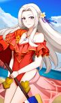 1girl 1girl 1girl alluring alternate_costume edelgard_von_hresvelg edelgard_von_hresvelg_(summer) female_only fire_emblem fire_emblem:_three_houses fire_emblem_heroes kgctcg medium_breasts medium_hair nintendo official_alternate_costume one-piece_swimsuit red_swimsuit swimsuit