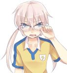 1boy androgynous aqua_eyes blush cum cum_on_glasses facial female fusion glasses inazuma_eleven_(series) inazuma_eleven_go inazuma_eleven_go_chrono_stone jeanne_d'arc_(inazuma_eleven) kirino_ranmaru kirino_ranmaru_(mixi_max_jeanne_d'arc) lightning_bolt long_hair male male_focus open_mouth pink_hair riyu_(yulevy) soccer_uniform solo sportswear trap twintails