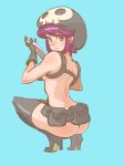 1girl alternate_costume armpit_holster ass belt black_gloves black_legwear boots dimples_of_venus female_only from_behind gloves hat high_heel_boots high_heels holster jakuzure_nonon kill_la_kill knife no_panties nonon_jakuzure nude nudist_beach_uniform payot purple_eyes purple_hair sidelocks skull_print solo_female spoilers squatting supandaman thigh_boots utility_belt