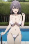  1girl alluring big_breasts bikini black_hair cleavage kazuma@reventon purple_eyes silf swimming_pool yahari_ore_no_seishun_lovecome_wa_machigatteiru. yukinoshita_haruno 