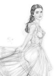 1girl actress armando_huerta ass beauty_and_the_beast beauty_and_the_beast_(2017) big_breasts breasts celeb disney dress emma_watson eyebrows eyelashes female_only hips legs lips long_hair looking_at_viewer monochrome nipples princess_belle sideboob thighs